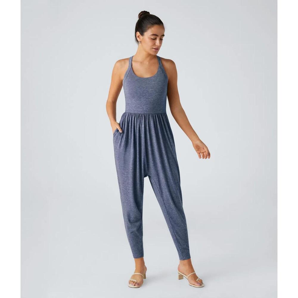 NWT Halara U Neck Pocket Harem Casual Jumpsuit-Easy Peezy Edition Blue Size XS - Picture 2 of 8